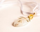 Sunshine. Ocean Foam Pastel White Aqua Pendant Necklace. Under 20. Crackled Agate Gemstone. Oval Pendant. Gold Wire Wrapped. Free shipping