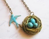 Bird Nest Necklace - gift for mother, family and newborns - Easter Gift, Mothers Day Gift