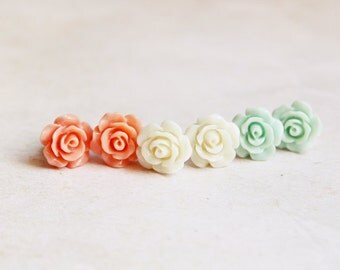 Rose Studs - Dainty Shabby Chic Earrings (1pair)