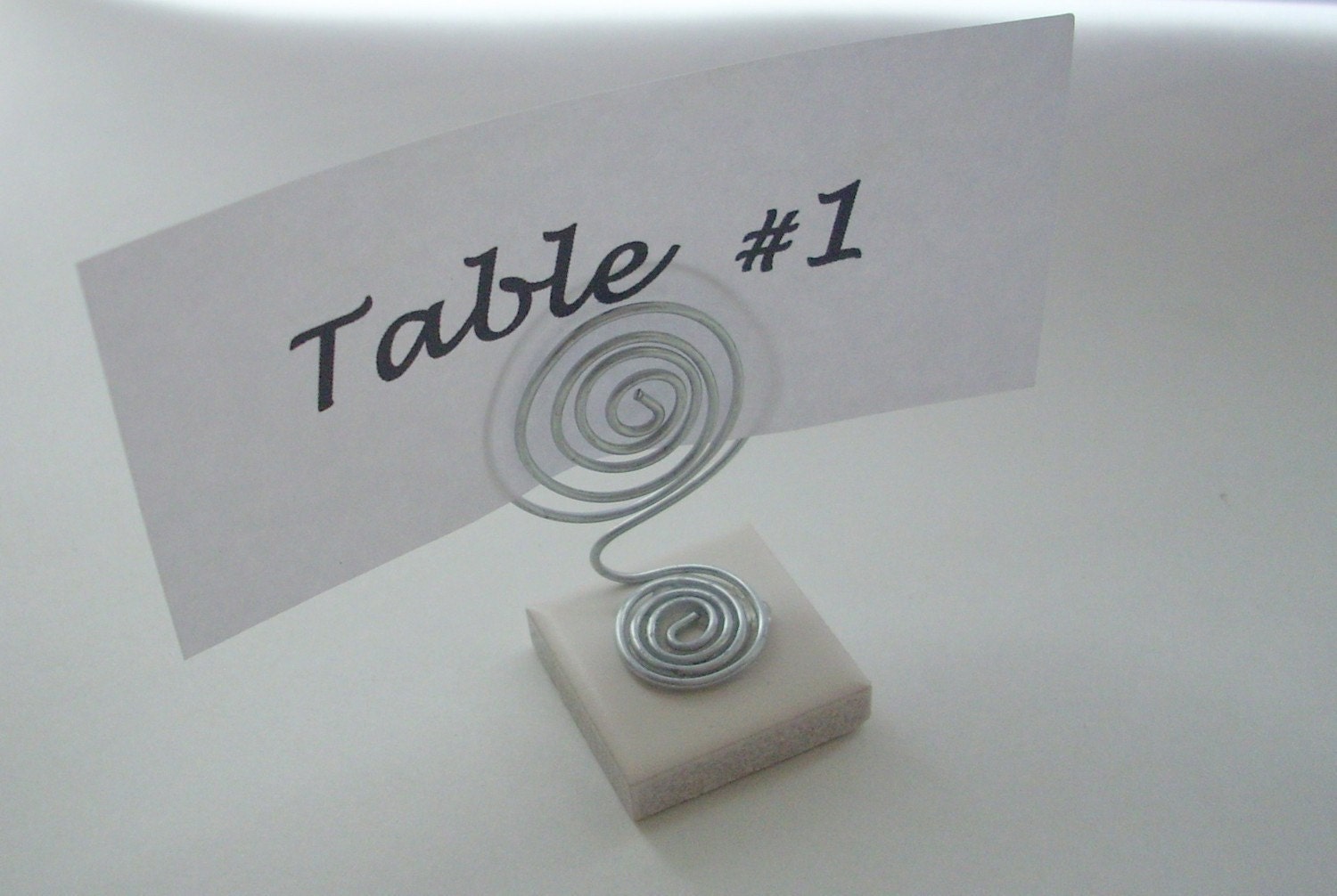 RESERVED - Mini Wire Place Card Table Number or Photo Holder with Silver Wire Swirl