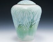 Memorial Urn/Decorative Jar with Raised Relief Leaf Design