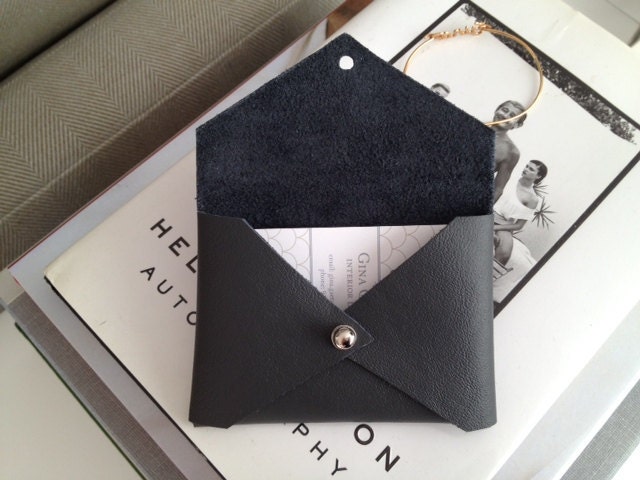 Slate Gray handmade leather business card holder
