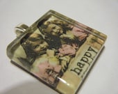 Happy - Vintage Style Glass Tile Pendant