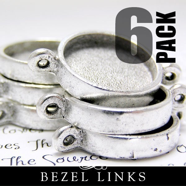 6 Small Silver Circle Links Bezel Settings for Pendants or Bracelets, Just Fill with Resin or Polymer Clay.