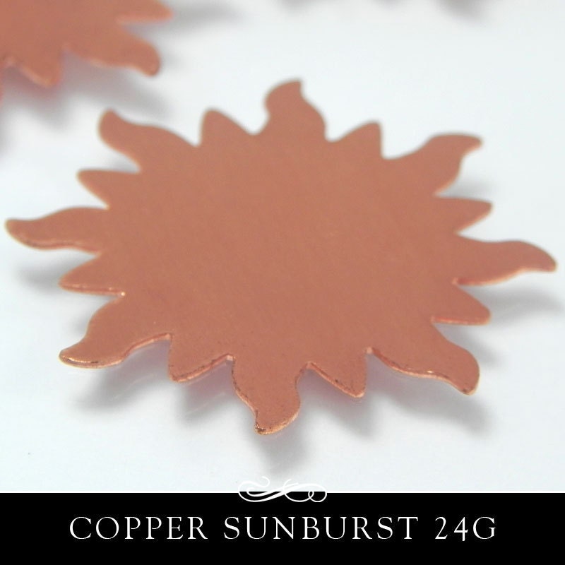 6 Pack of Copper Blanks. 33mm Sunburst Shape. 24ga Solid Copper. MET550.28