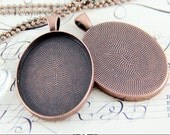 30mm x 40mm Oval Pendant Trays to use with Annie Howes 30 x 40 Glamour FX Glass Cabochons. Vintage Copper Plated. 25 Pack