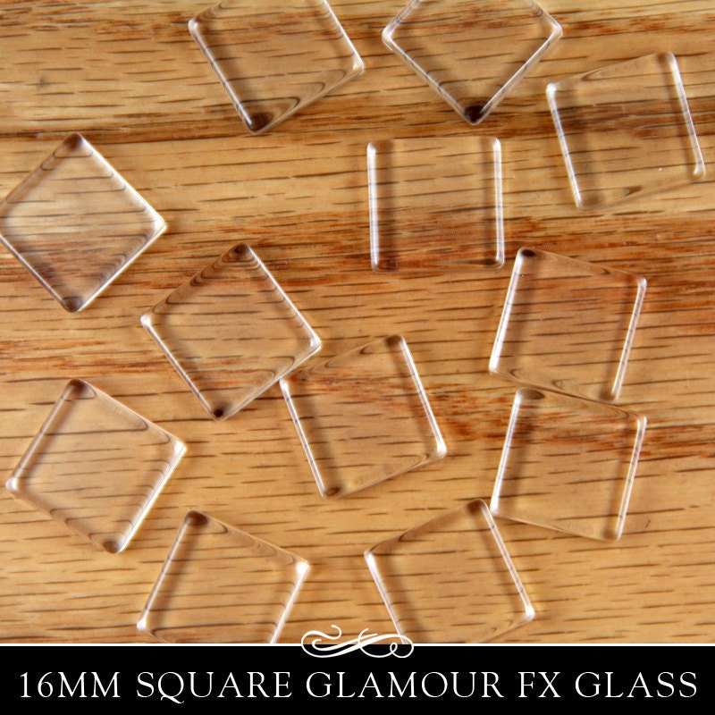 16mm clear square glass shapes. Clear Glass Tiles for Pendants and Magnets. Glamour FX Glass is an Annie Howes Exclusive. 25 Pack.
