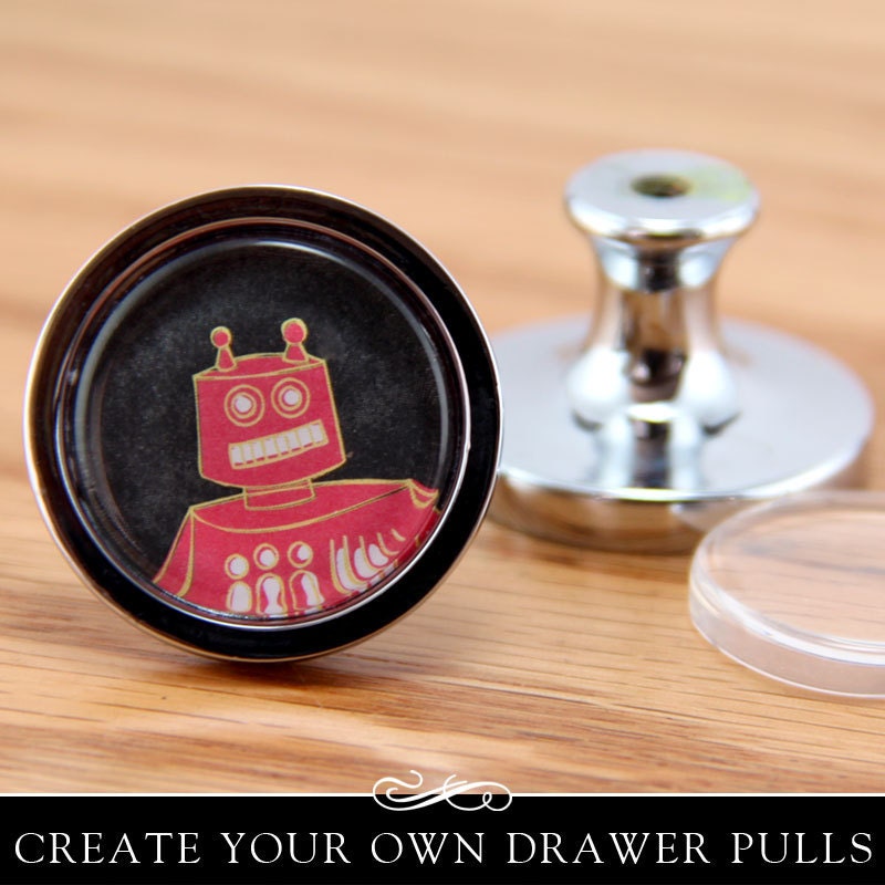 Glamour FX Clear Glass and Drawer Pull Kit. Silver Drawer or Cabinet Knob with Clear Glass Insert. Annie Howes.