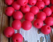 Vintage Glass Beads, round, matte glass, red, 6 beads