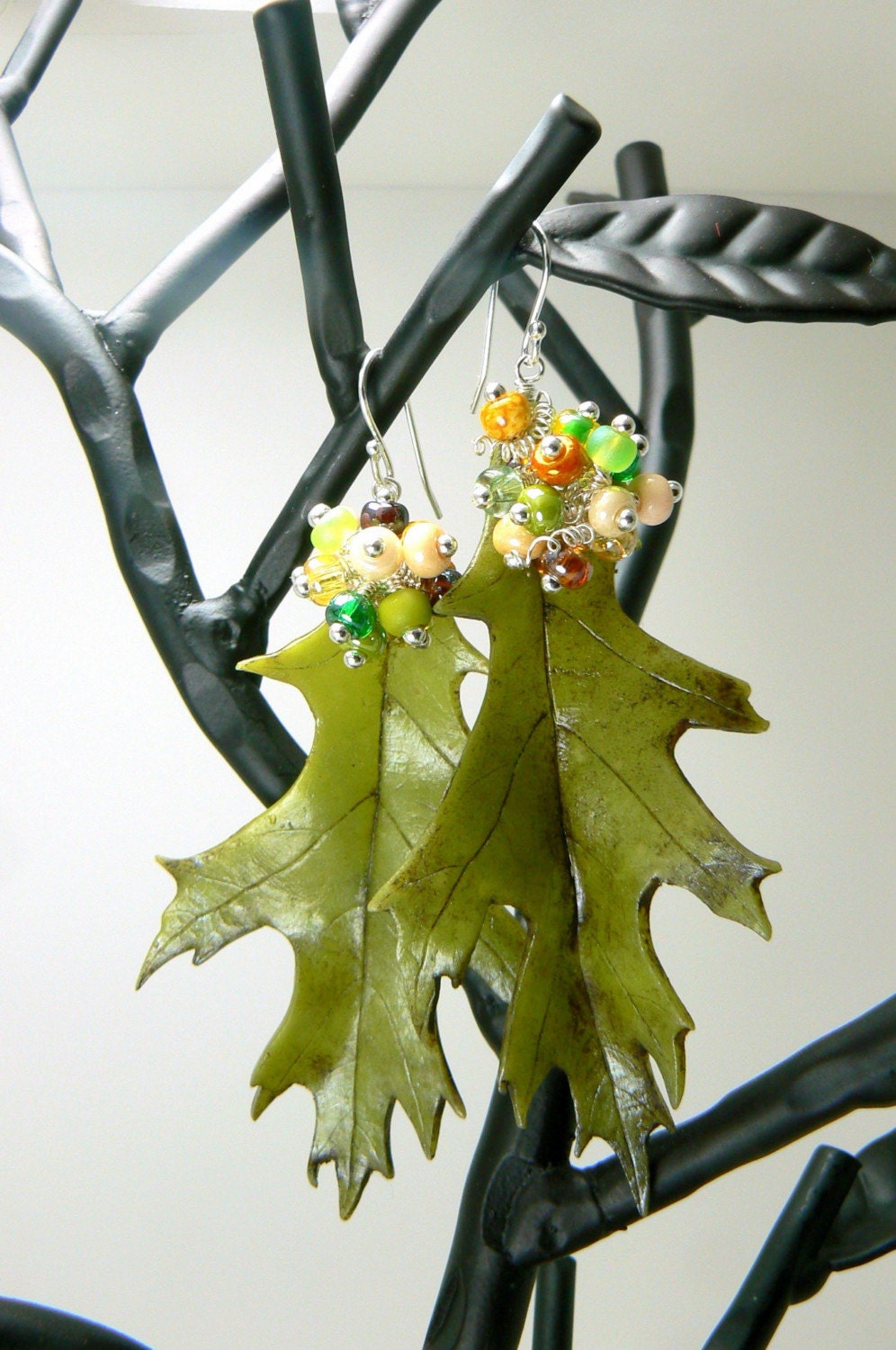 oak leaf and sterling silver earrings