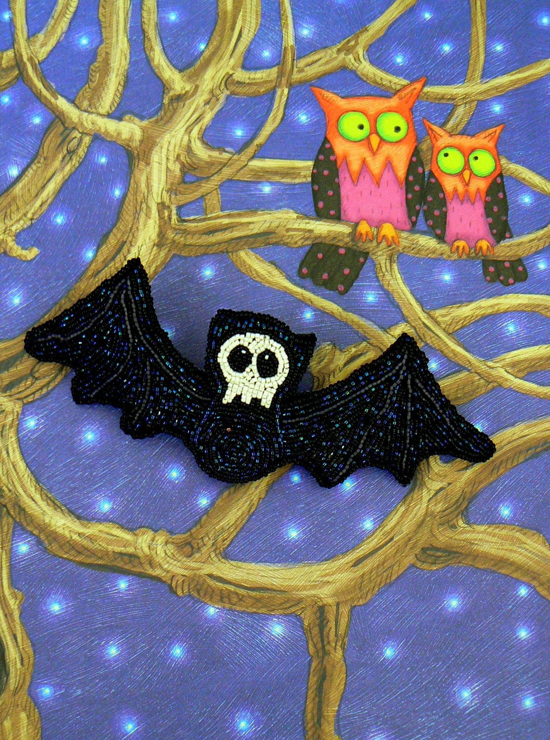 ooak bead embroidered bat hair fascinator