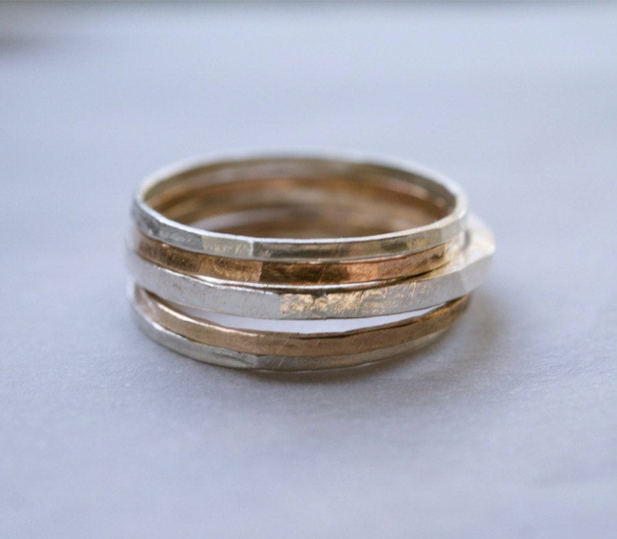 Sterling Silver and Gold Mixed Metal stacking ring set of 5