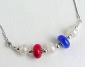 RED WHITE & BLUE - Artisan Lampwork Beaded Necklace