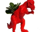 Dinosaur Planter Bright Red Ready to Plant with Small Succulents