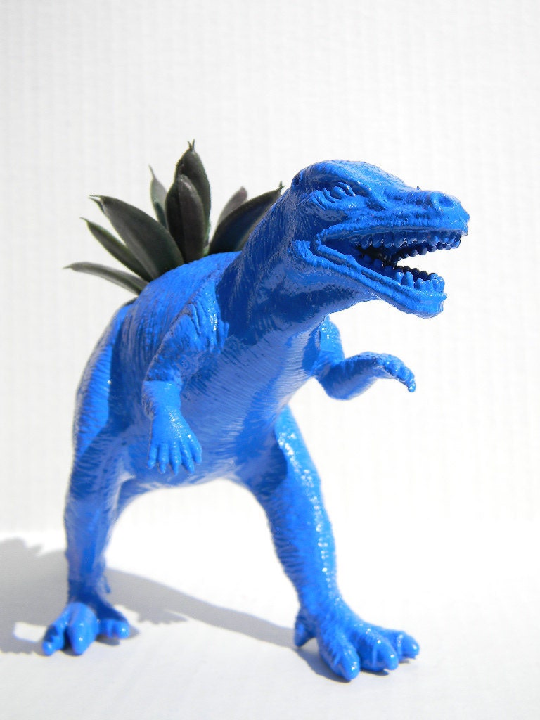 NEON Blue Dinosaur Planter for Succulent Plants Fun Office Decor