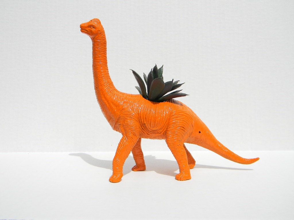 Dinosaur Planter in Bright Orange Great for Birthdays Get Well Soon and New Job Gifts