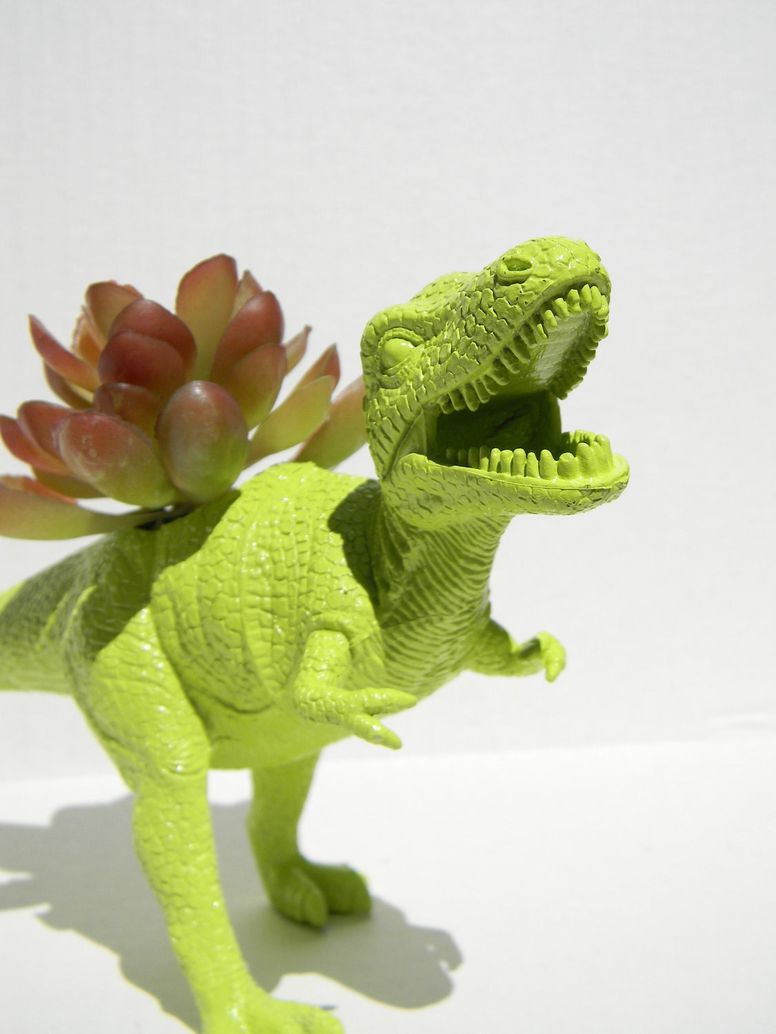 Dinosaur Planter TREX Bright Lime Green Ready to Plant and Display at Work or Home Great