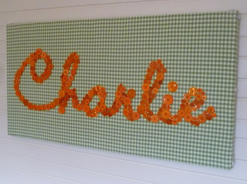 Your Child's Name in Buttons -- Unique Nursery Letter Art -- on 12"x24" Canvas