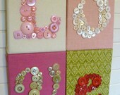 Nursery Button Letter Art Wall Hanging L-O-V-E -- 10"x14" -- Your Choice Fabrics to Match Baby's Nursery -- by Letter Perfect Designs