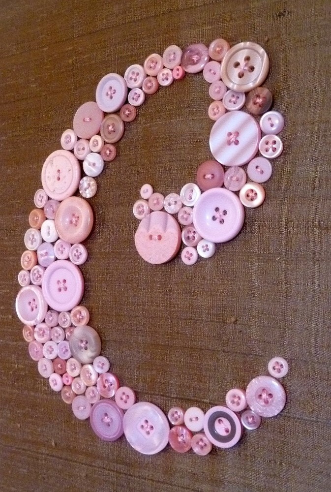 Custom Button Monogram Nursery Wall Art -- on 11x14 Canvas -- Pink on Cocoa Brown Silk
