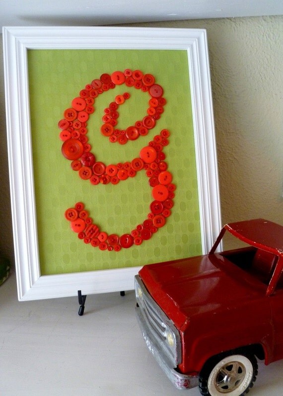 Custom Button Monogram -- Ready-to-Frame 9"x12" -- You Choose Button Color and Fabric -- (frame not included)