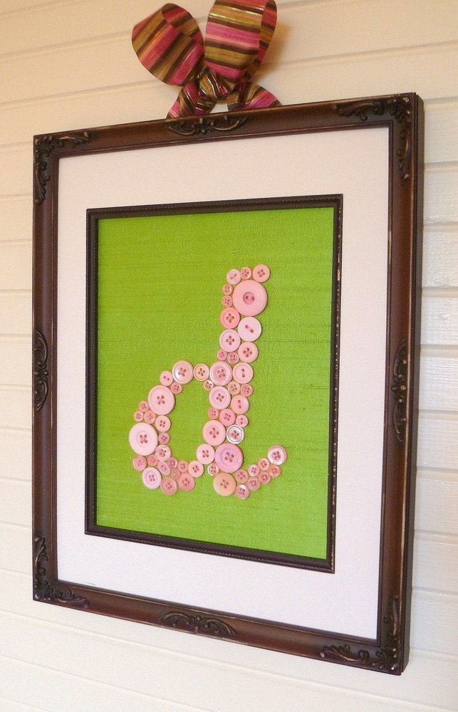 Your Baby's Monogram in Buttons on Silk -- Personalized Button Letter Wall Art for Nursery -- For 8"x10" Frame (frame not included)