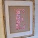Personalized Vintage Style Nursery Letter Art -- Pink Buttons on Antique White Silk -- Ready To Frame in 8x10 Frame (frame not included)