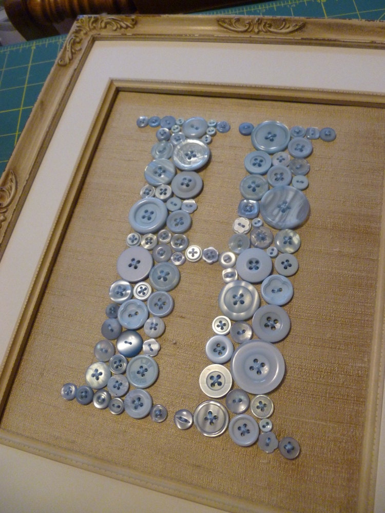 Baby Boy Nursery Wall Art, Children Wall Art, Personalized Monogram, Button Letter Art, Ready to Frame (frame not included)