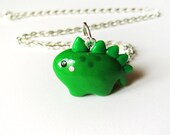 Cute Green Dinosaur Necklace Polymer Clay Baby Stegosaurus