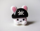 Polymer Clay Cute White Pirate Bunny Charm