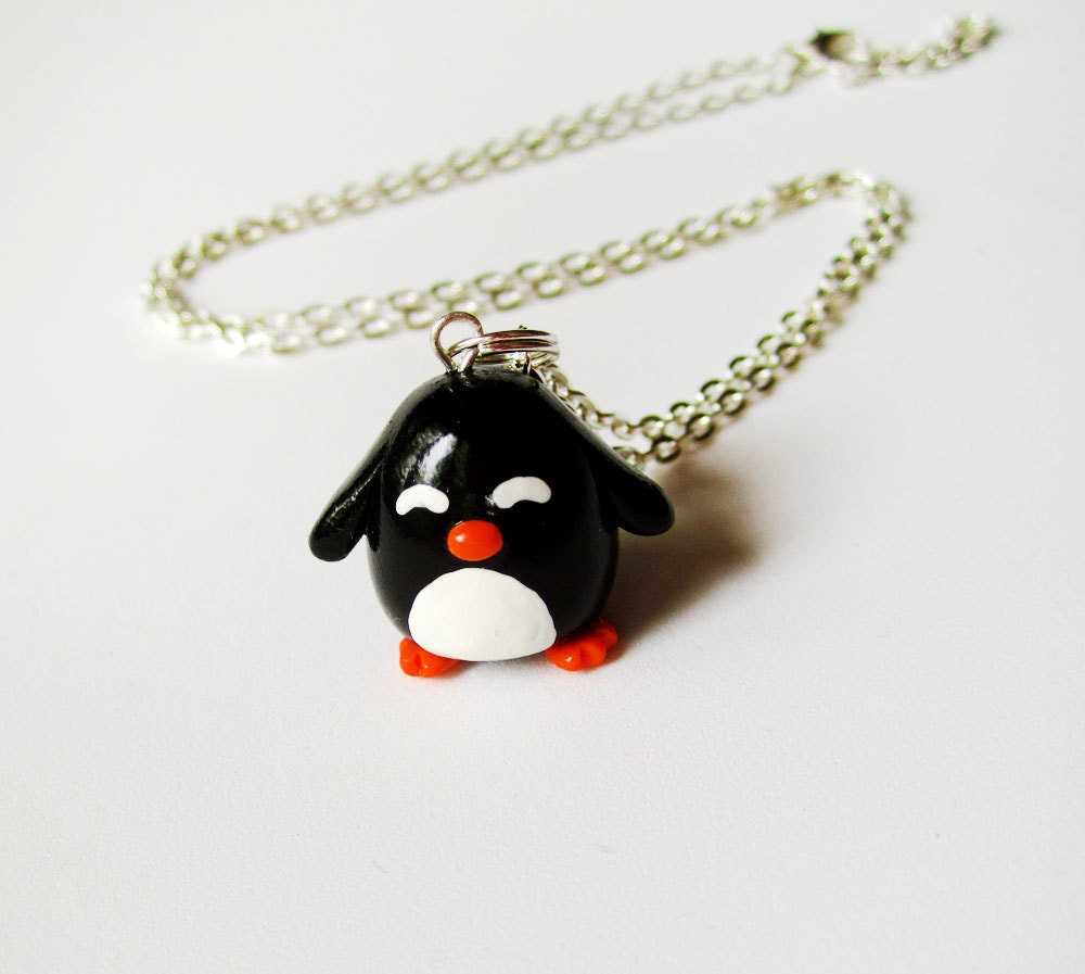 Polymer Clay Happy Black Penguin Necklace