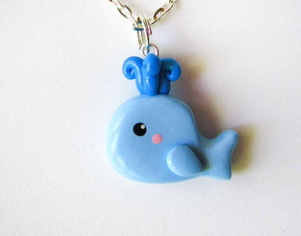 Polymer Clay Blue Whale Necklace