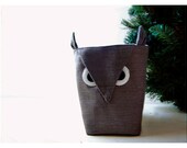 Linen Owl diaper caddy Box grey gray Fabric Organizer Bin Storage Basket Box Felt Recycled Chi Omega Handmade Gift Wrap