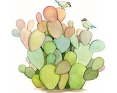Wall decor art, Colorful cactuses and birds print