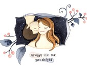 Always kiss me goodnight - wall art for bedroom 8x10 typography romantic quote print