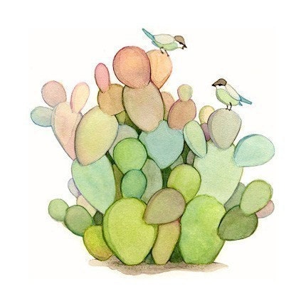 Colorful cactuses and birds print