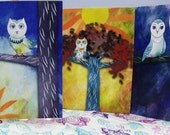 Blank Notecards - Morning Afternoon Evening Owls Blank Notecards - Set of 3