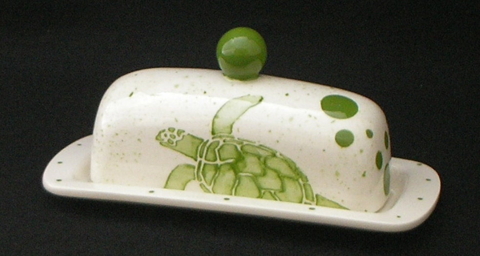Butter Dish.Butter Dish. Sea Turtle Knobbed Butter Dish. Green. Sea. Turtle. Handmade by Sara Hunter Designs.SHDesigns