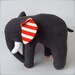 Plush Elephant - Gray with Red and White Stripes