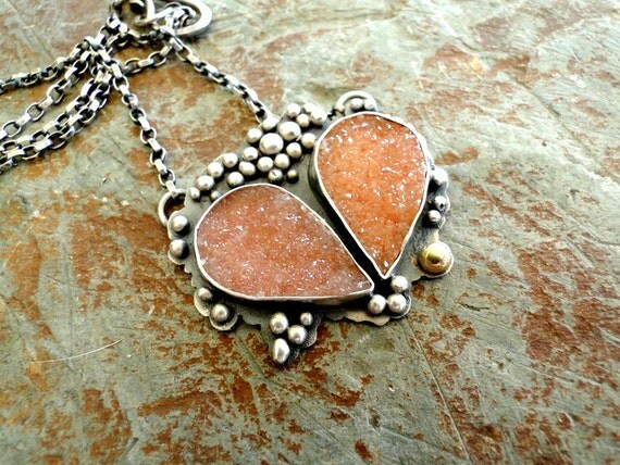 Reserved................a Chuisle mo Chroi, druzy, heart pendant, sterling, 18 karat gold, Pendant