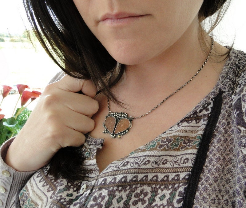 Reserved................a Chuisle mo Chroi, druzy, heart pendant, sterling, 18 karat gold, Pendant