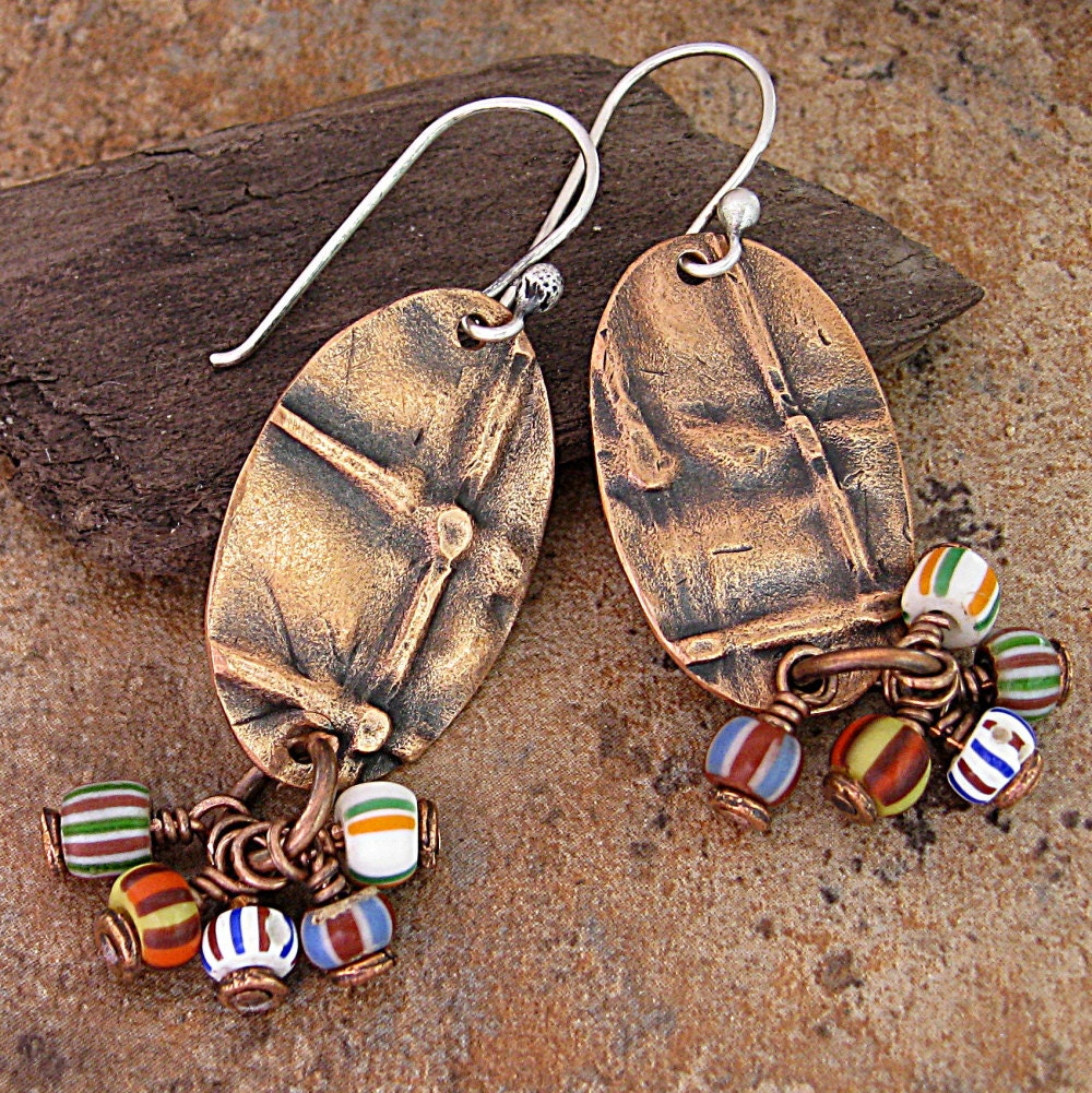 Copper Ovals with Multi Color Beads