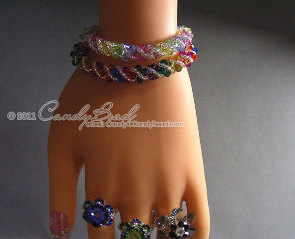 Swarovski bracelet, Dark rainbow twisty Swarovski Crystal Bracelet by CandyBead