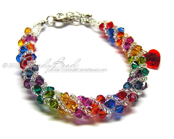 Swarovski bracelet, Dark rainbow twisty Swarovski Crystal Bracelet by CandyBead