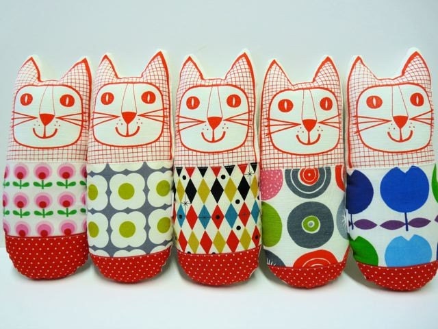 Orla Kiely pear and flower fabric cats