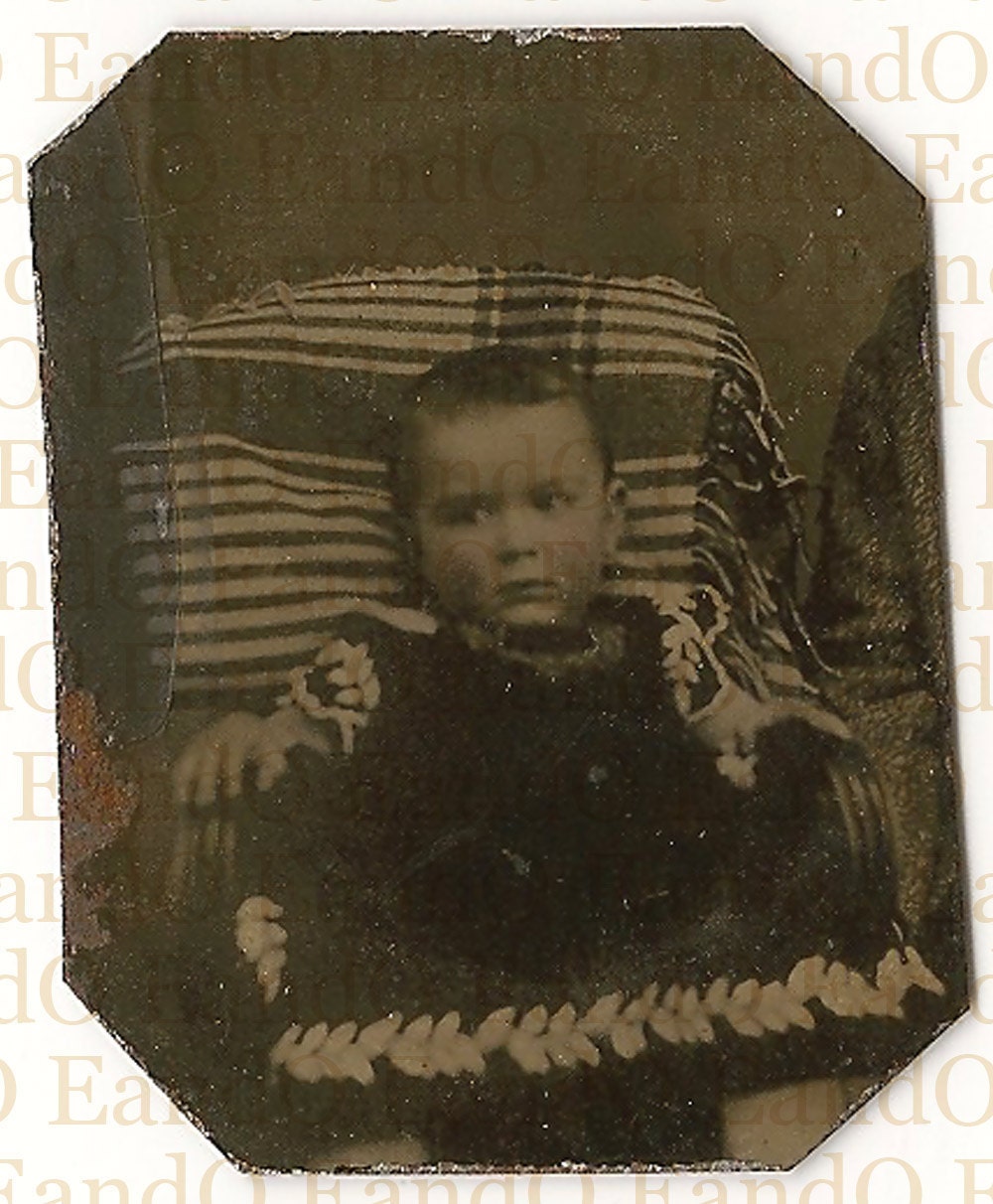Antique Rare Gem Tintype Portrait of a Little Girl - Hidden Father 1860s 1870s