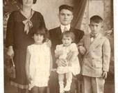Unique Rare Antique Real Photo Postcard RPPC Family Portrait Mother, Father, Son and Two Daughters 1920s