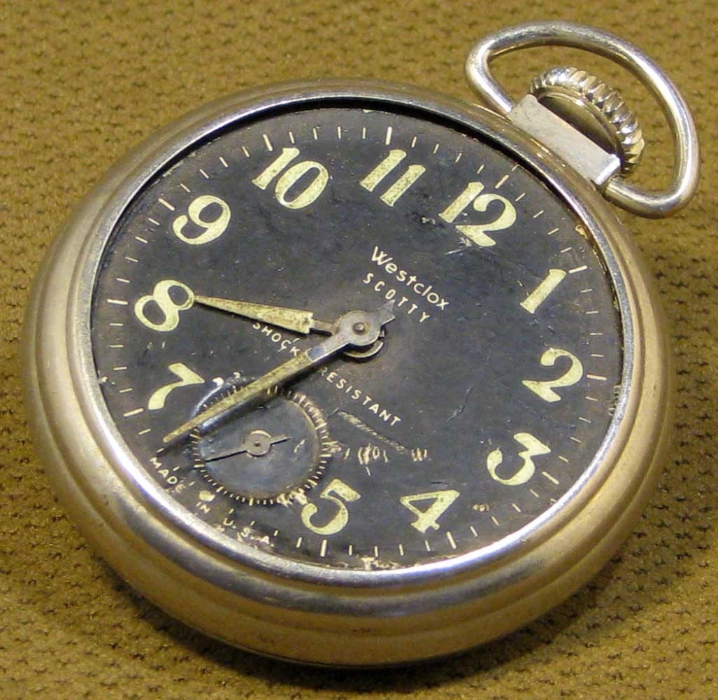 Vintage Westclox Scotty Black Face Pocket Watch Early by EandO