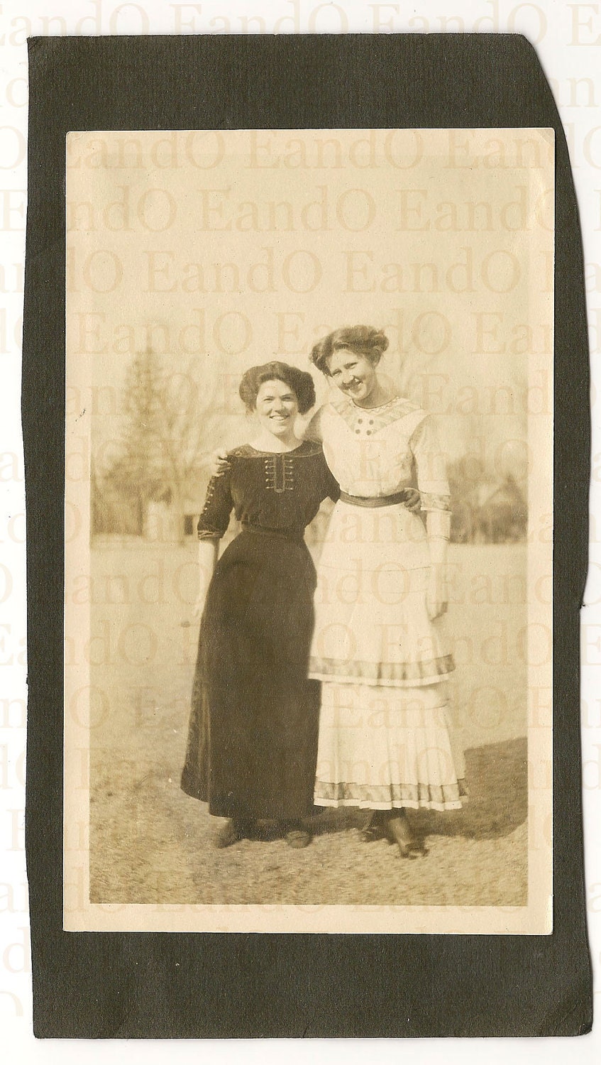 Antique Early Snapshot of 2 Edwardian Women in their Beautiful Dresses 1910s
