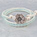 Mother's Day Leather Wrap bracelet, Chalcedony gemstones and metallic white Greek leather
